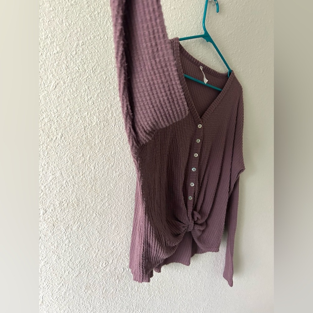 MTS Waffle Knit Tie Front Long Sleeve Top Size Small - Picture 2 of 8